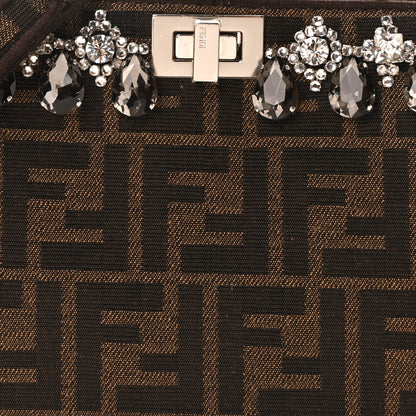 Fendi Fabric Jacquard FF 1974 Crystal Petite Peekaboo I SEE U Satchel Tabacco Moro 7 of 9