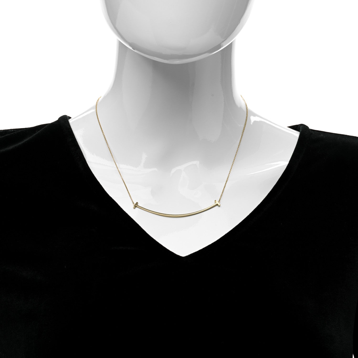 Tiffany 18K Yellow Gold Large T Smile Pendant Necklace 2 of 5