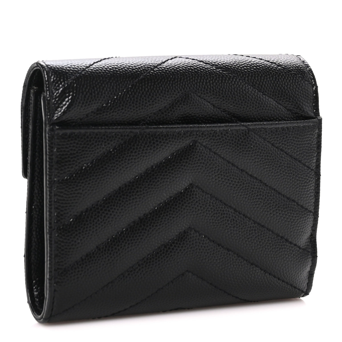 Grain De Poudre Matelasse Chevron Monogram Compact Tri Fold Wallet Black