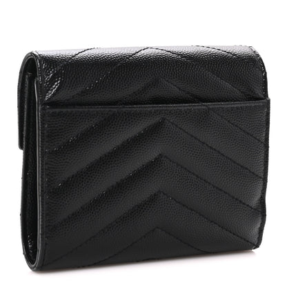 Saint Laurent Grain De Poudre Matelasse Chevron Monogram Compact Tri Fold Wallet Black 3 of 7