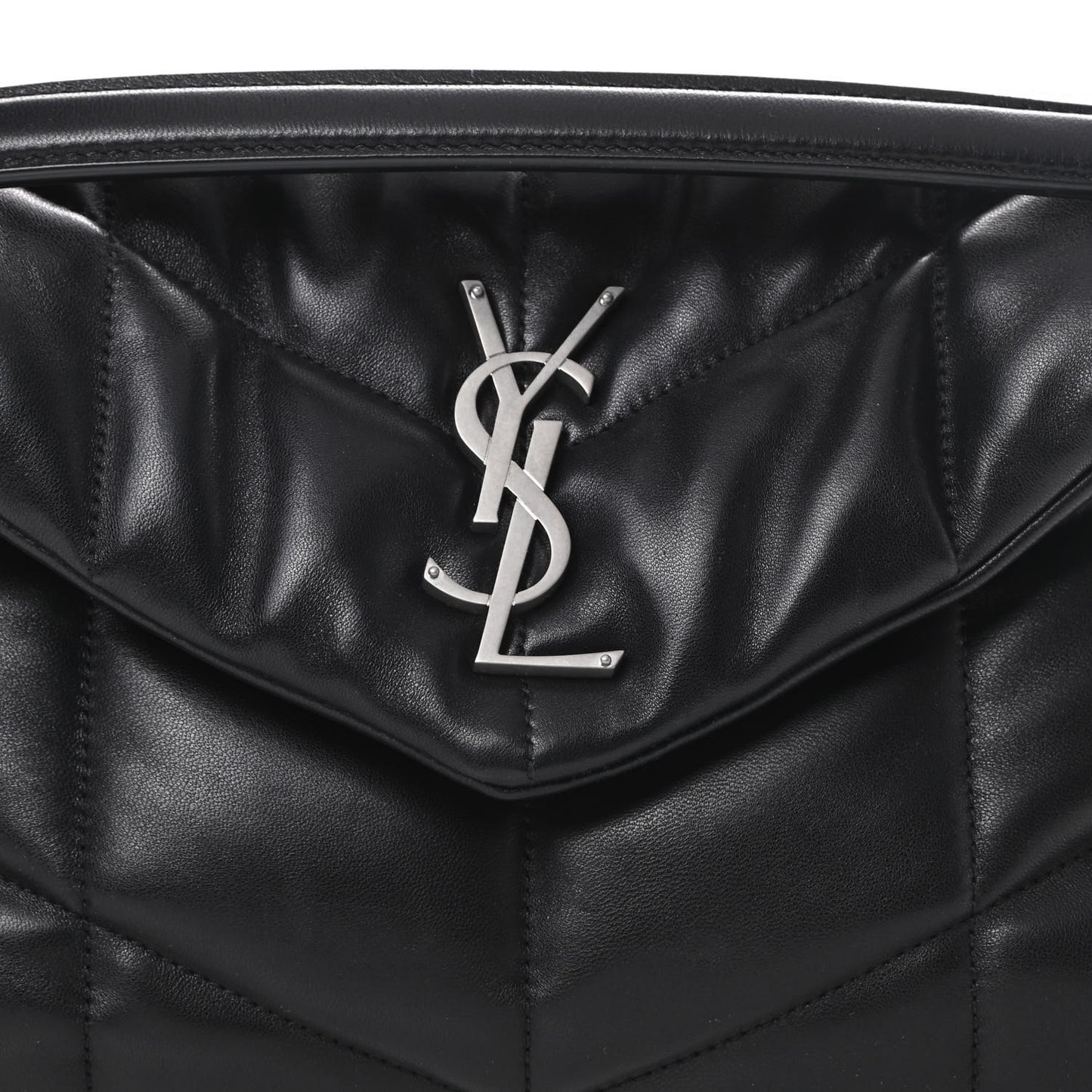 Lambskin Quilted Small Loulou Puffer Monogram Chain Satchel Black
