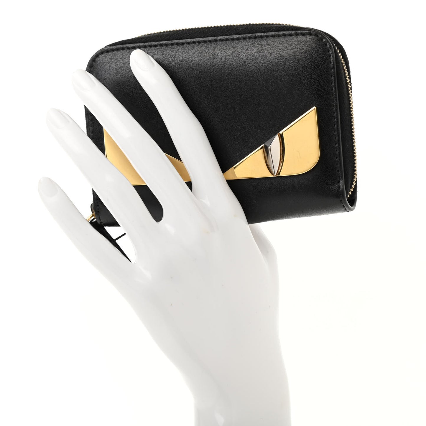 Vitello Liberty Lucido Metal Monster Eyes Mini Zip Around Wallet Black