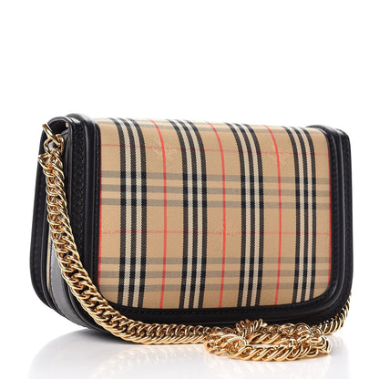 Burberry Smooth Calfskin 1983 Knight Check Link Shoulder Bag Black 3 of 7
