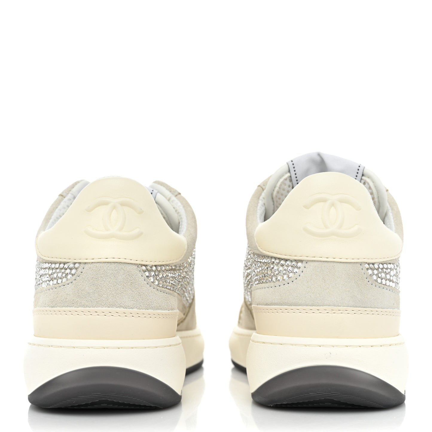 Calfskin Suede Crystal Womens CC Sneakers 38 White