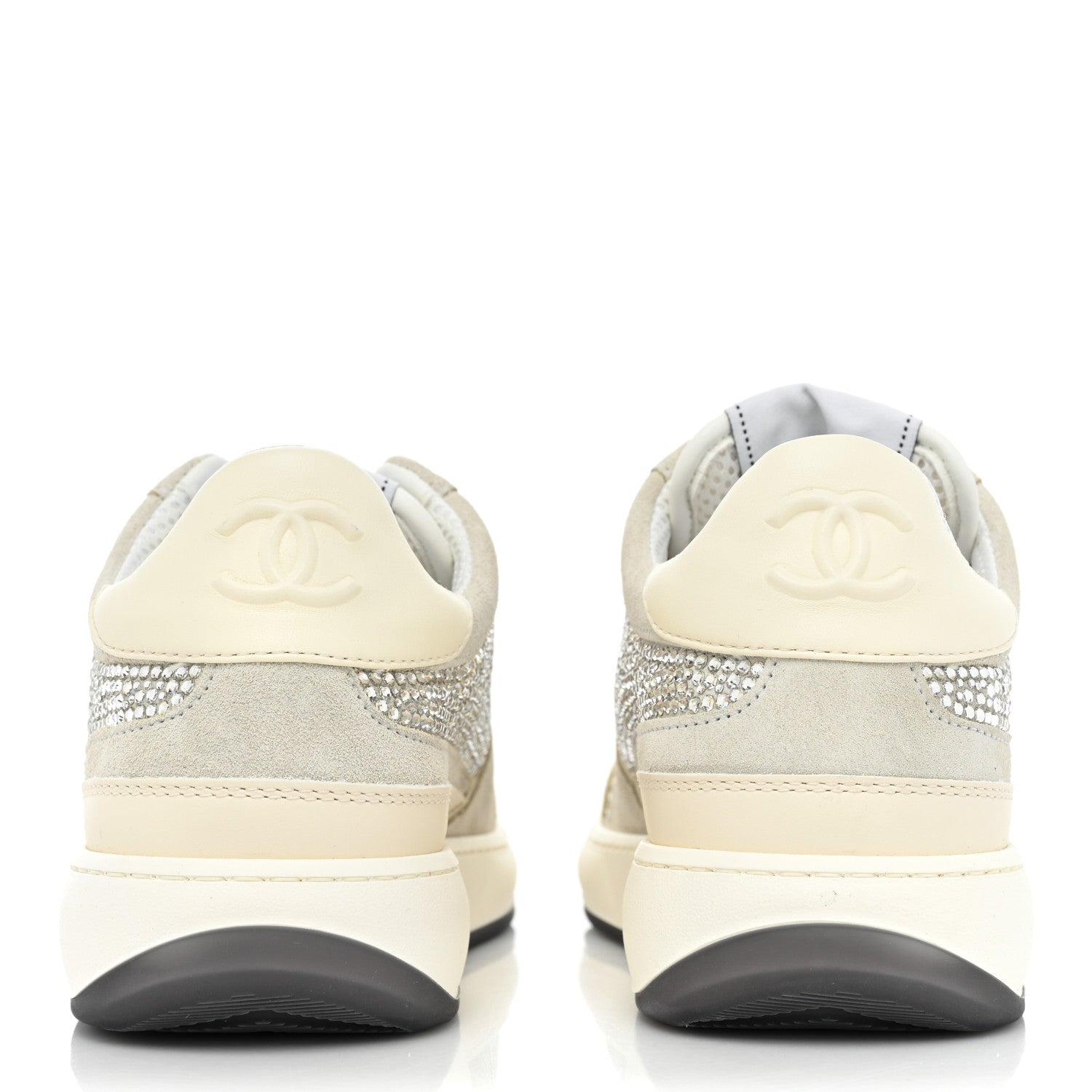 Chanel Calfskin Suede Crystal Womens CC Sneakers 38 White 4 of 10