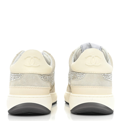 Chanel Calfskin Suede Crystal Womens CC Sneakers 38 White 4 of 10