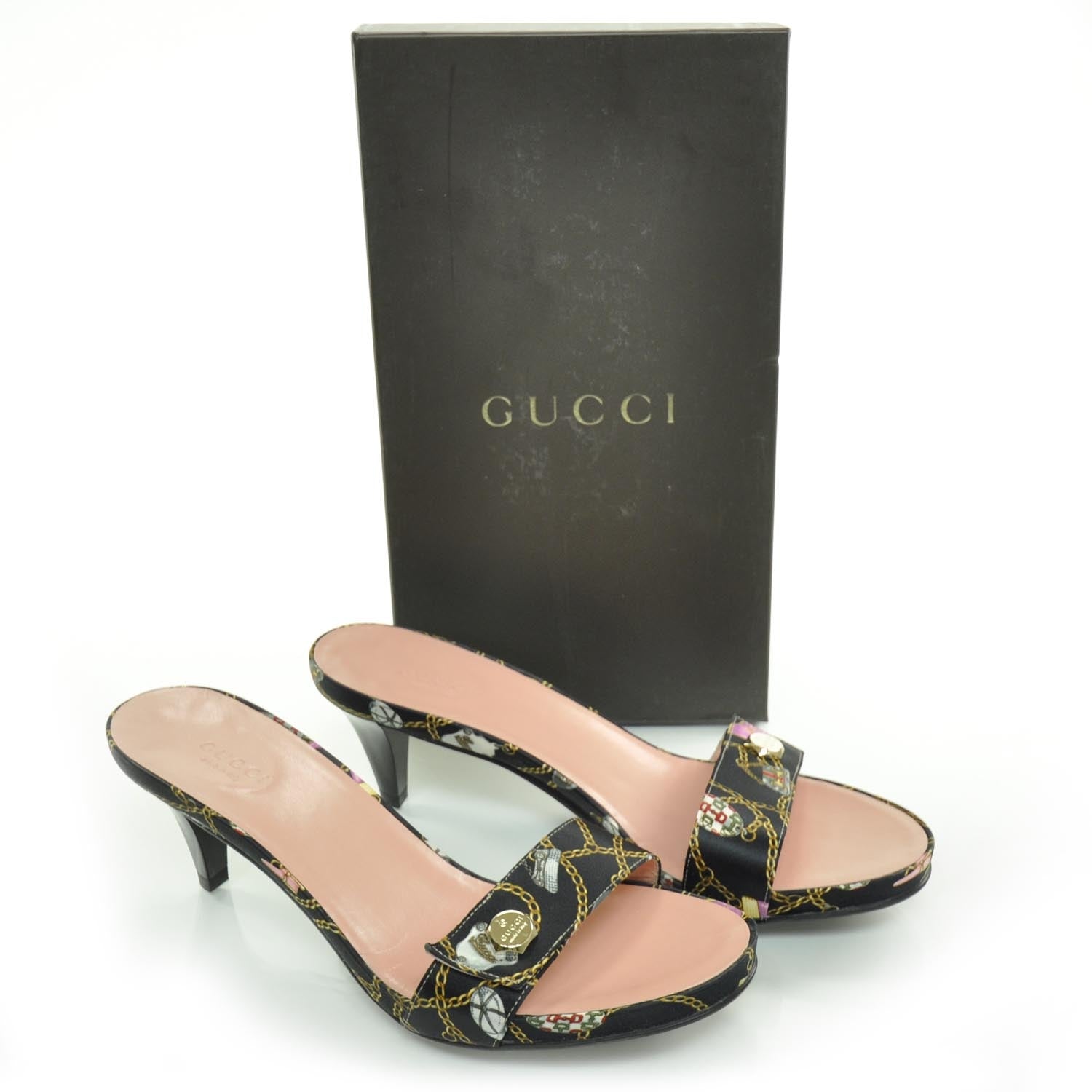 Gucci Satin Charmy Charm Print Heels 8.5 4 of 9