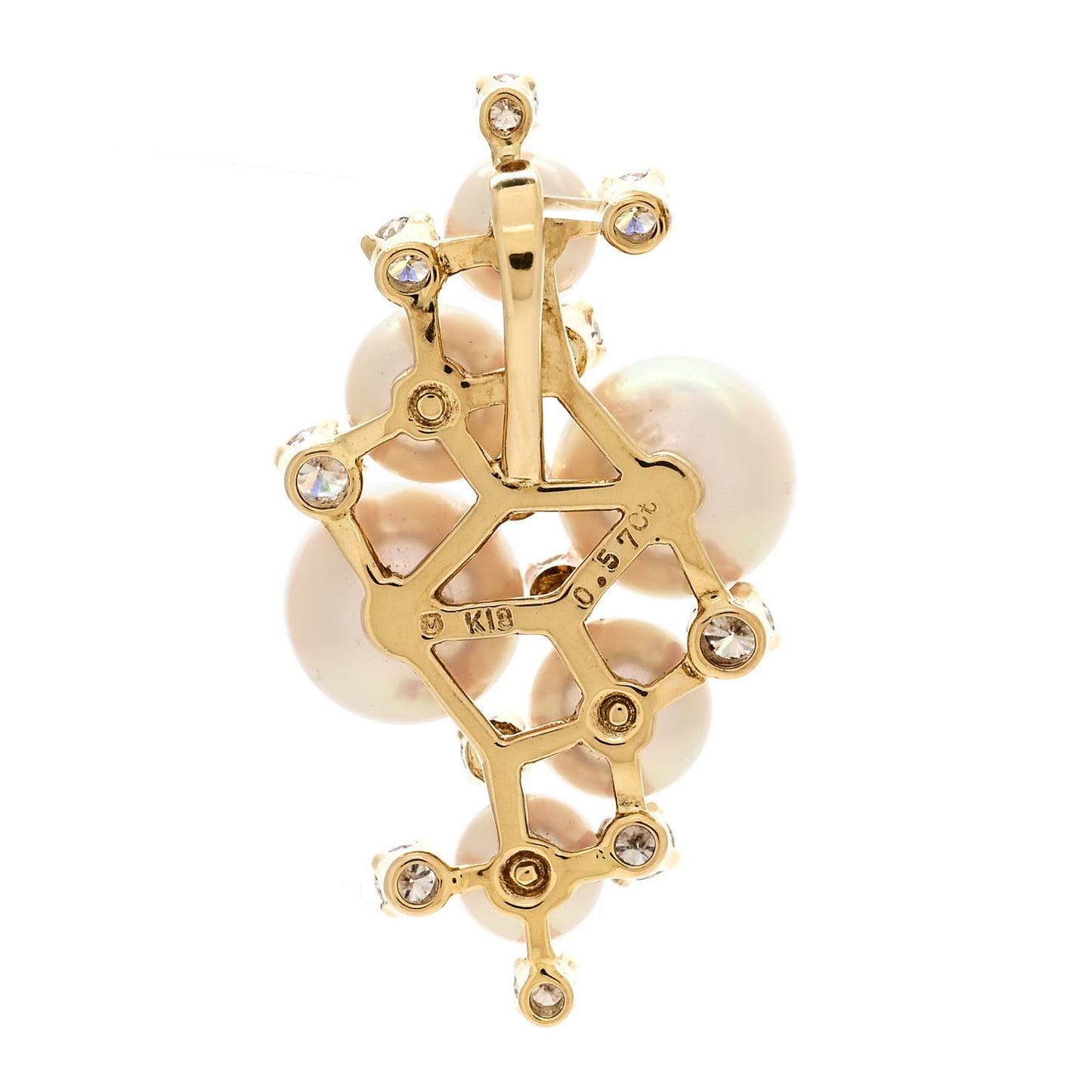 18K Yellow Gold Diamond Pearl 5-8mm Cluster Pendant