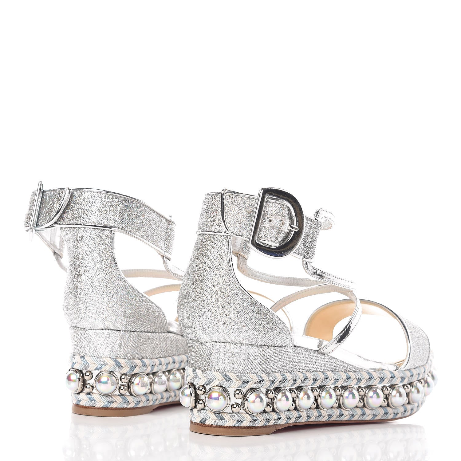 Christian Louboutin Crepe Satin Specchio Lurex Chocazeppa 60 Platform Sandals 38 Silver 4 of 7