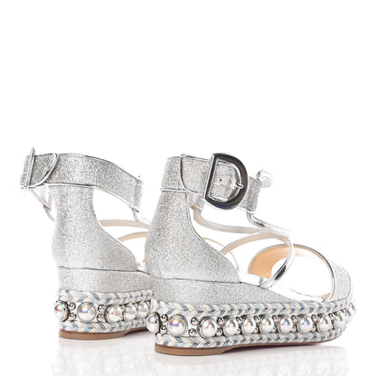 Christian Louboutin Crepe Satin Specchio Lurex Chocazeppa 60 Platform Sandals 38 Silver 4 of 7