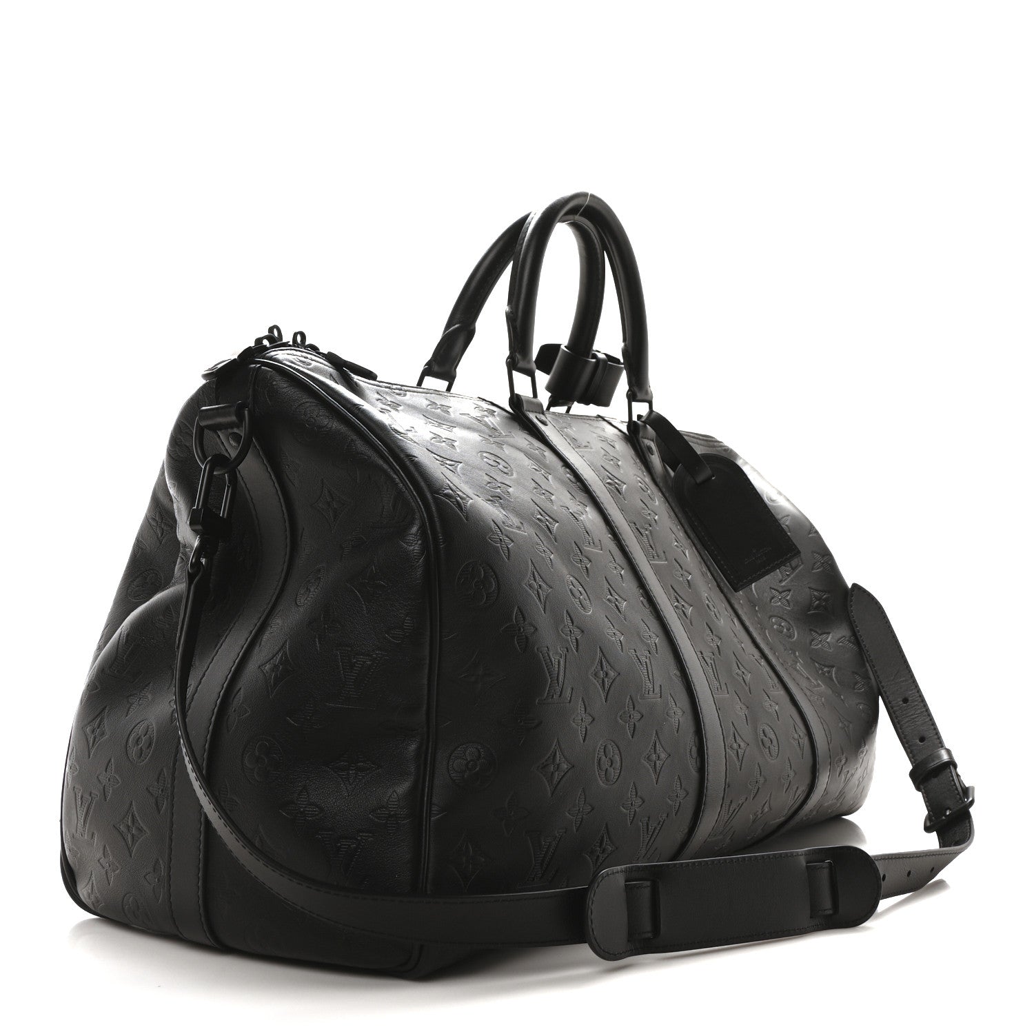 Louis Vuitton Calfskin Shadow Monogram Keepall Bandouliere 50 Black 2 of 9