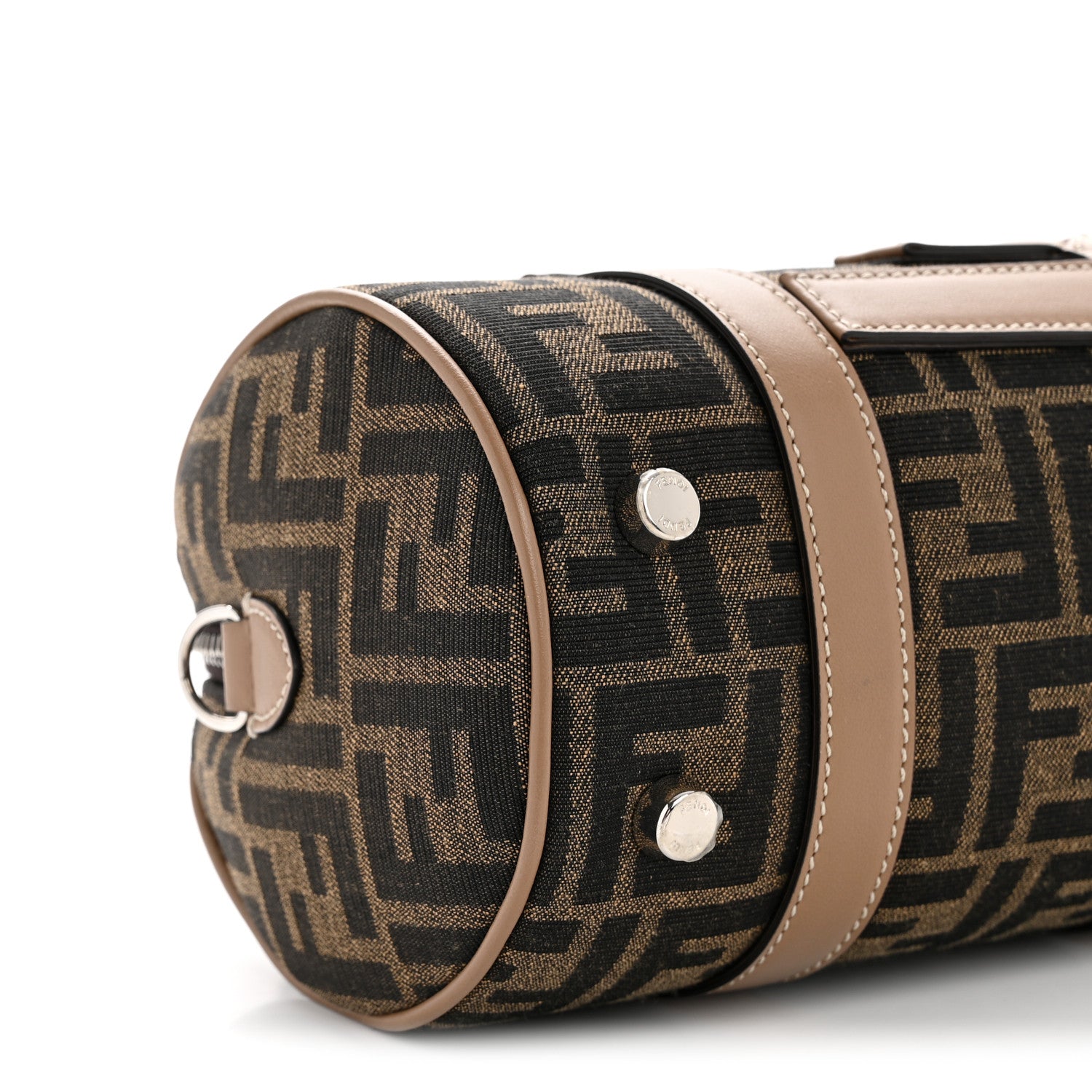 Fendi Recycled Fabric Jacquard Vitello Grace FF 1974 Mini O'Lock Bowling Bag Tobacco Moro Sand 9 of 11