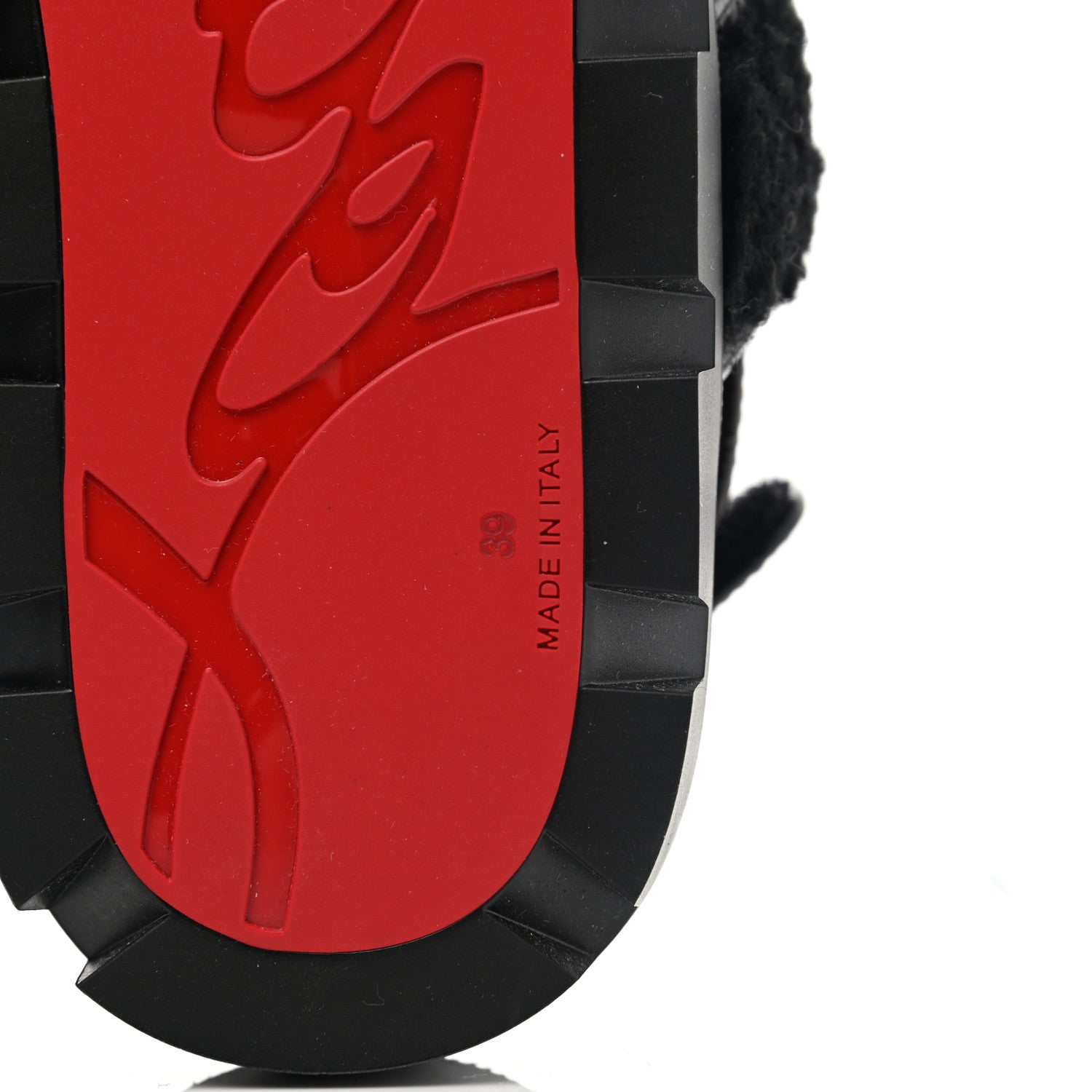 Christian Louboutin Calfskin Crocodile Embossed Lock Wool Flat Sandals 39 Black 6 of 8