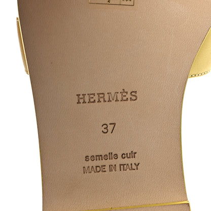 Hermes Box Calfskin Oran Sandals 37 Jaune Citron 7 of 10