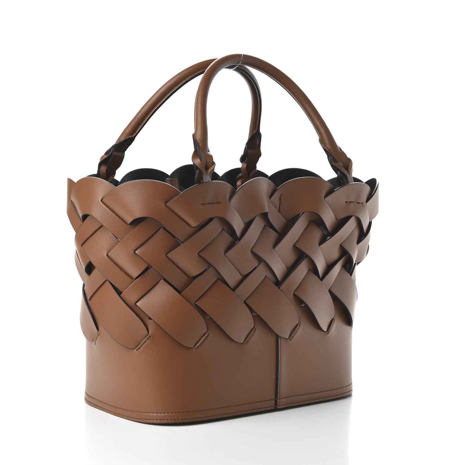 Prada Vitello Intreccio Tote Bag Cognac Black 3 of 10