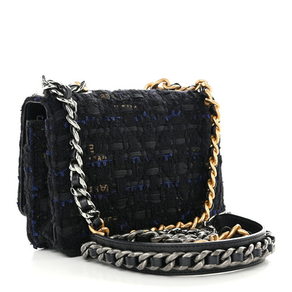 Chanel Tweed Quilted Chanel 19 Wallet On Chain WOC Black Navy Gold 3 of 11