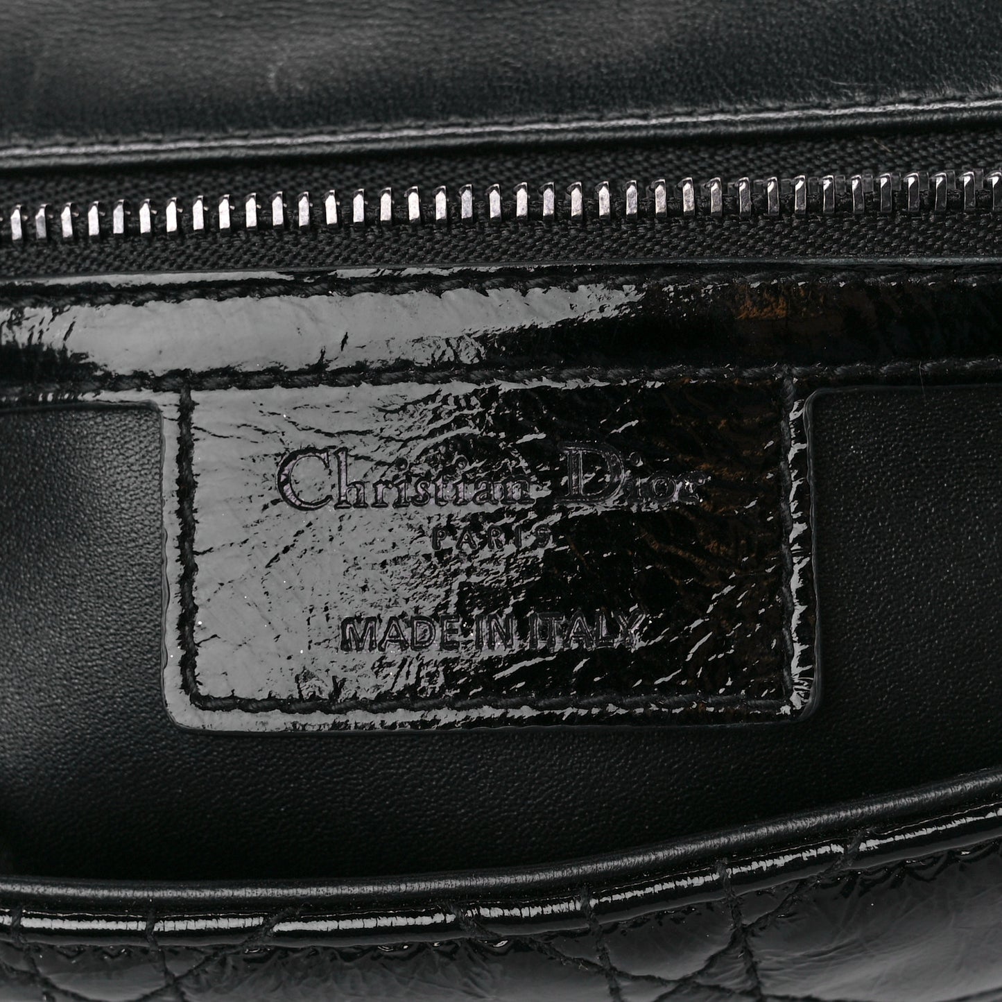 Crinkled Patent Lambskin Cannage Medium Caro Bag Black