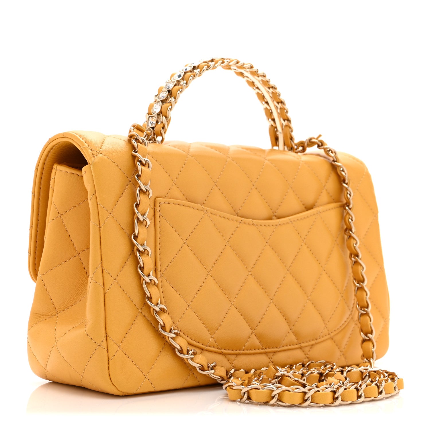 Chanel Lambskin Quilted Medium Crystal Top Handle Rectangular Flap