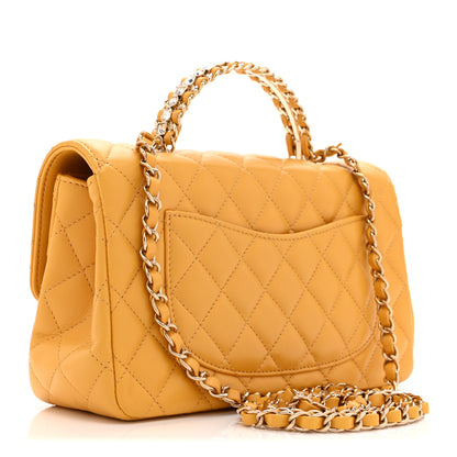 Chanel Lambskin Quilted Medium Crystal Top Handle Rectangular Flap Yellow 3 of 11