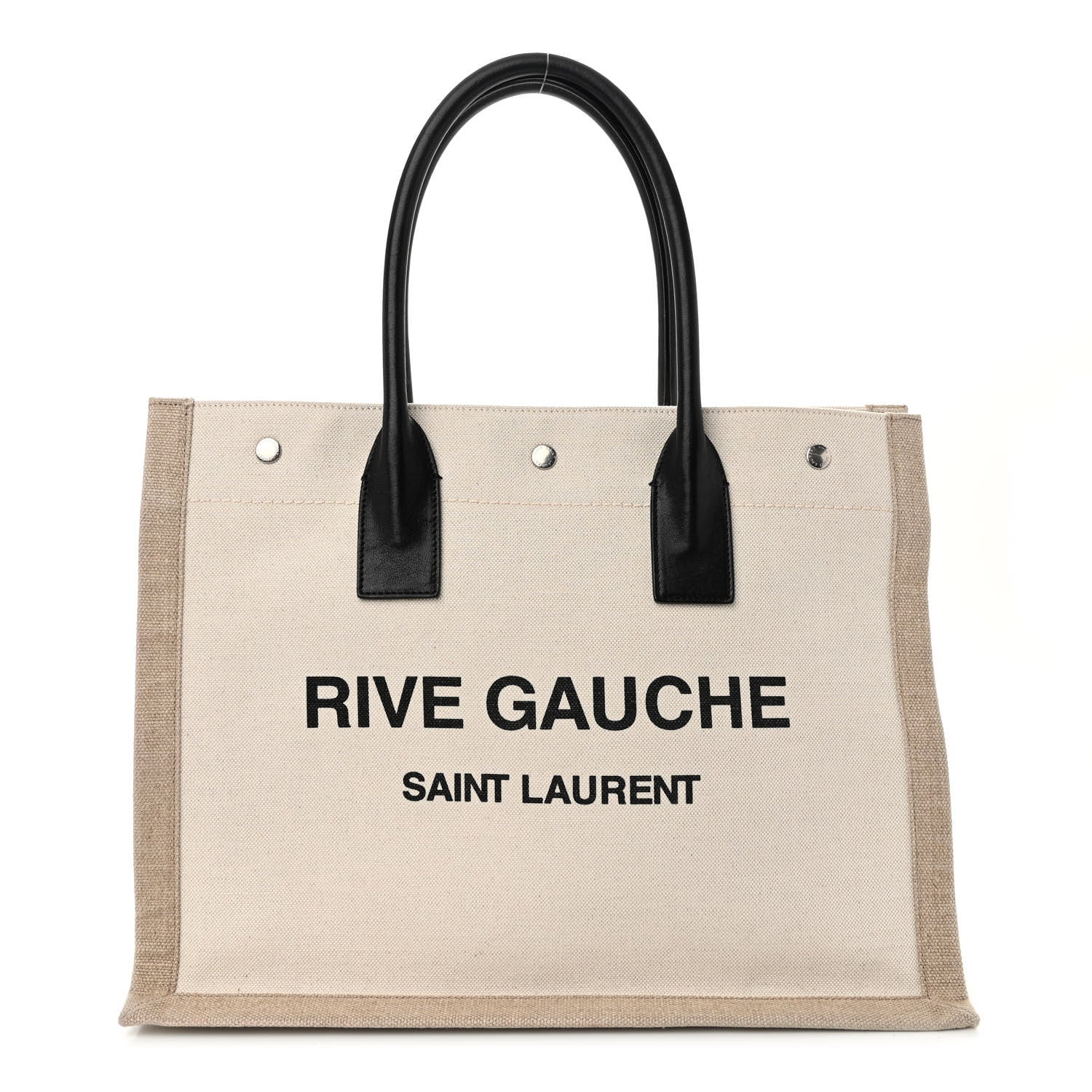 Saint Laurent Linen Calfskin Small Rive Gauche Tote Greggio Natural 1 of 10