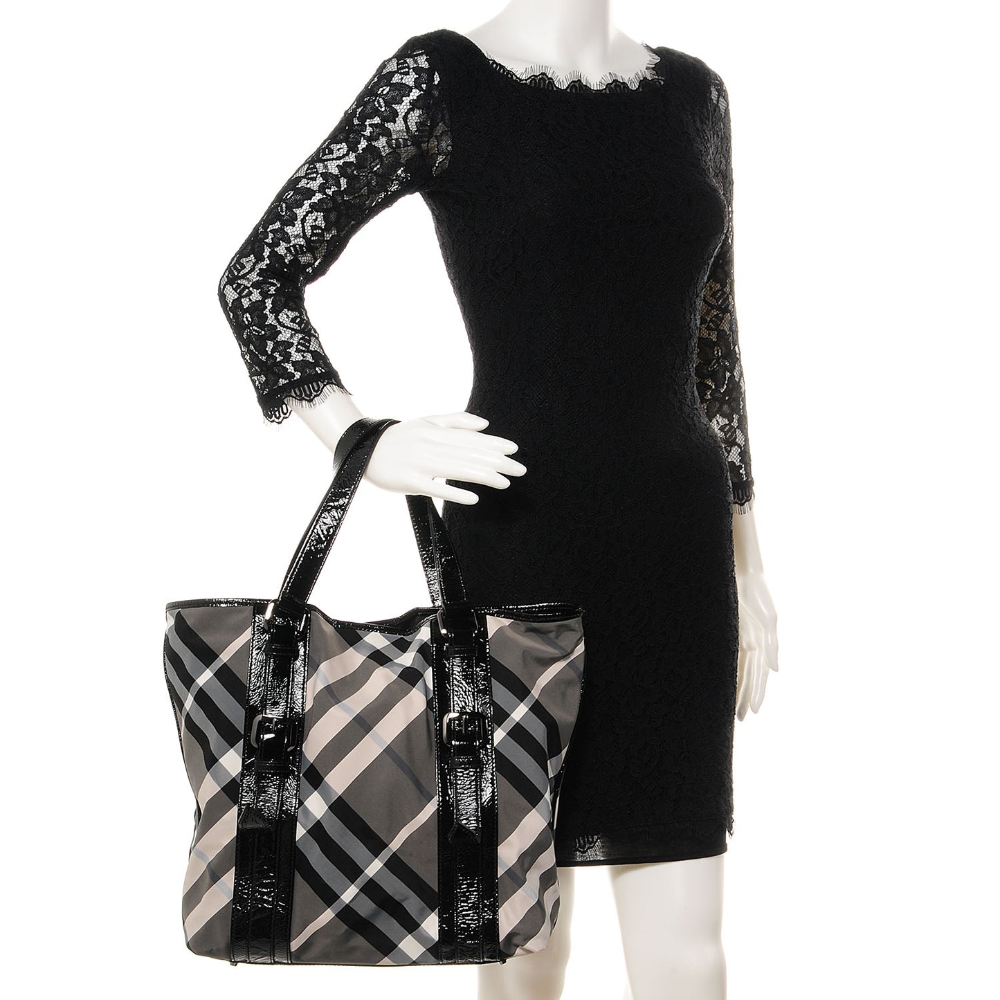 Nylon Beat Check Medium Victoria Tote Black