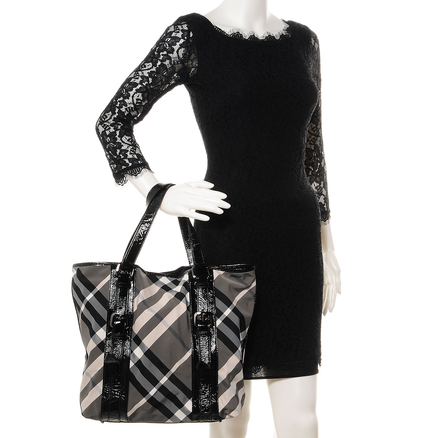 Burberry Nylon Beat Check Medium Victoria Tote Black 2 of 10