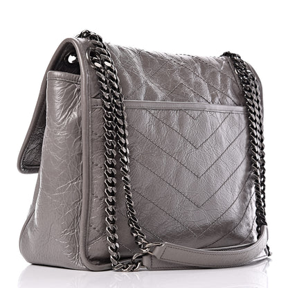 Saint Laurent Crinkled Calfskin Matelasse Monogram Medium Niki Chain Satchel Fog 3 of 11