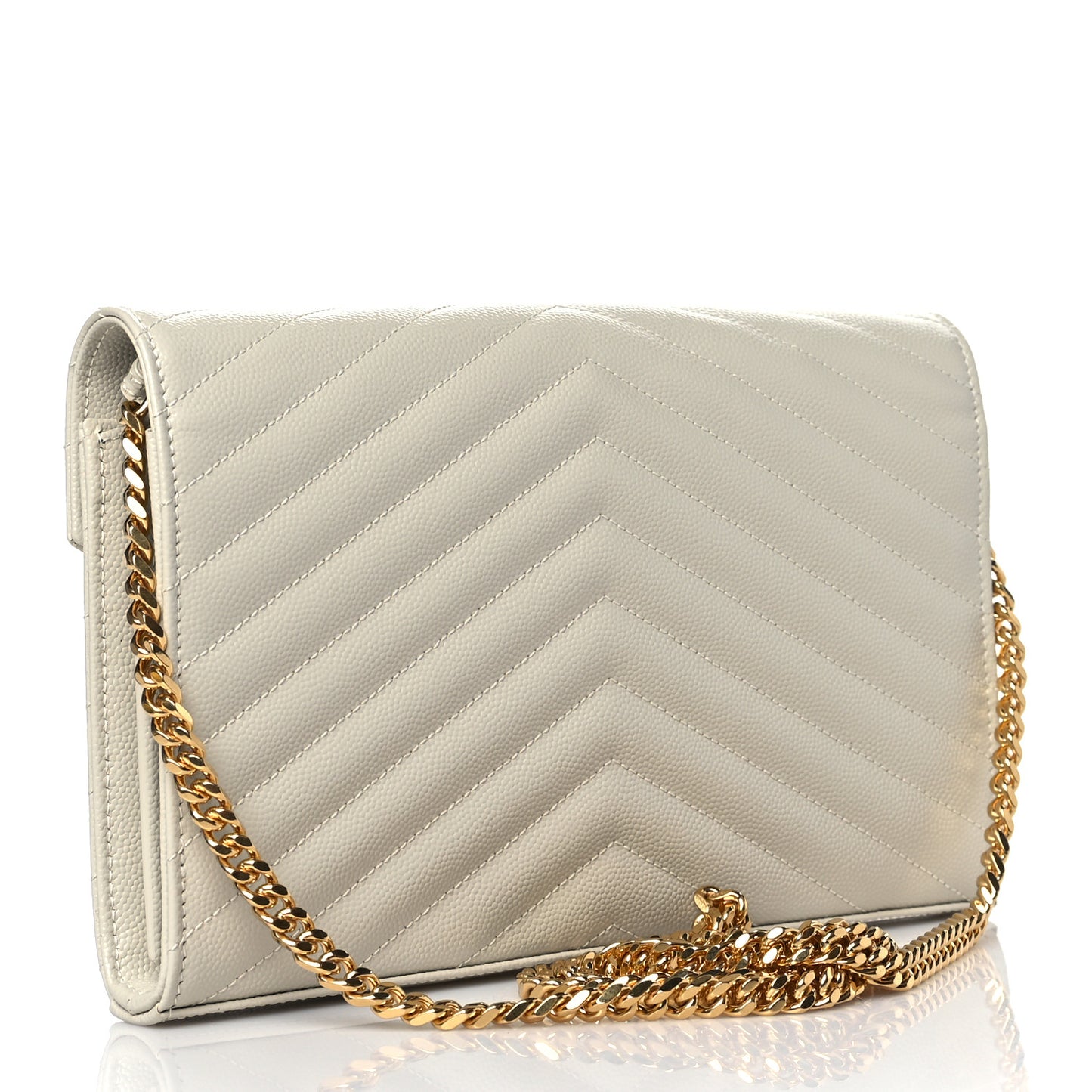Grain De Poudre Matelasse Chevron Monogram Chain Wallet Blanc Vintage