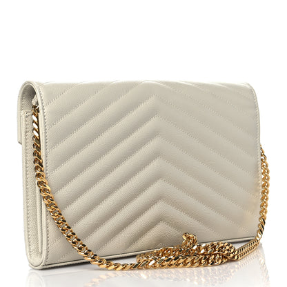 Saint Laurent Grain De Poudre Matelasse Chevron Monogram Chain Wallet Blanc Vintage 3 of 10