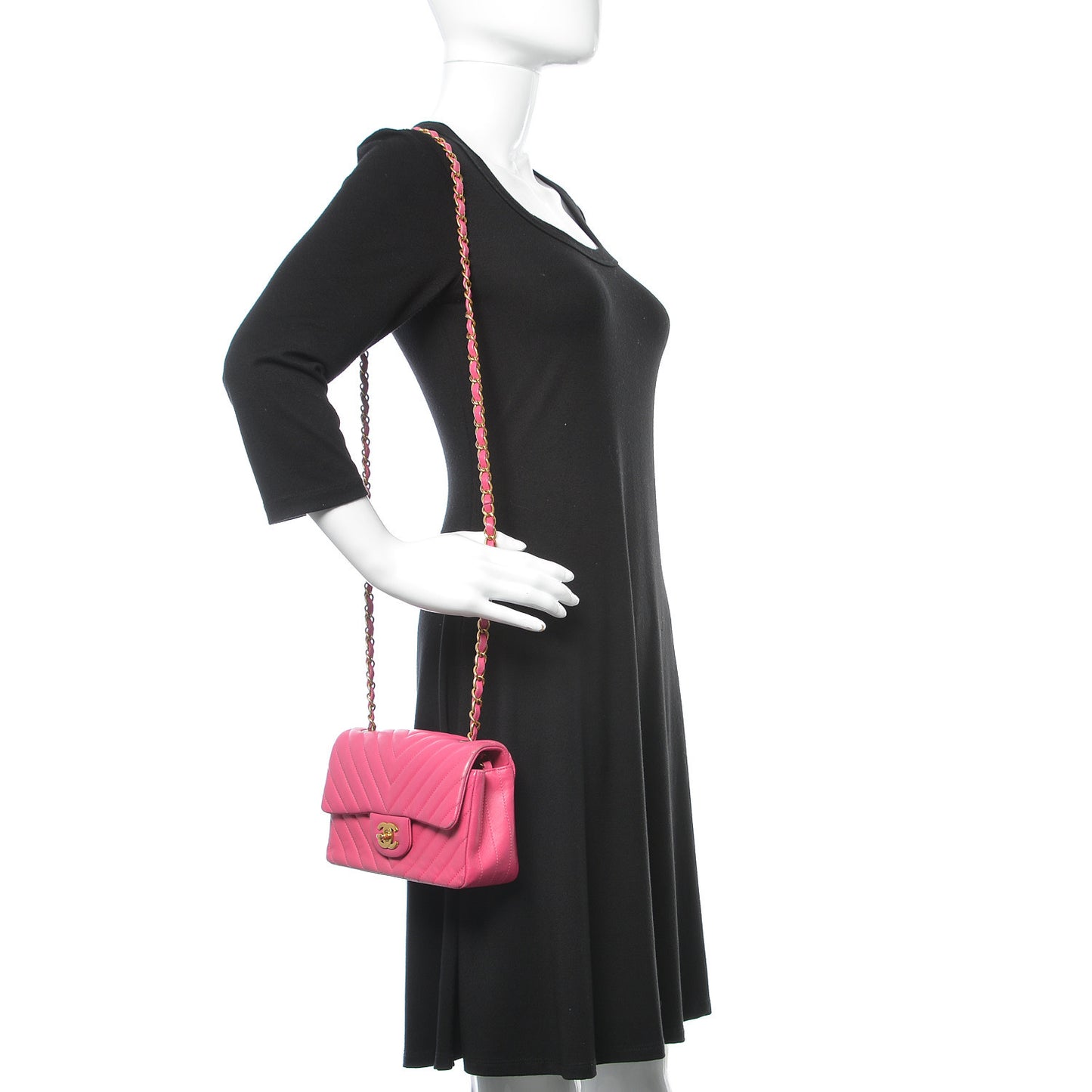 Lambskin Chevron Quilted Mini Rectangular Flap Fuchsia