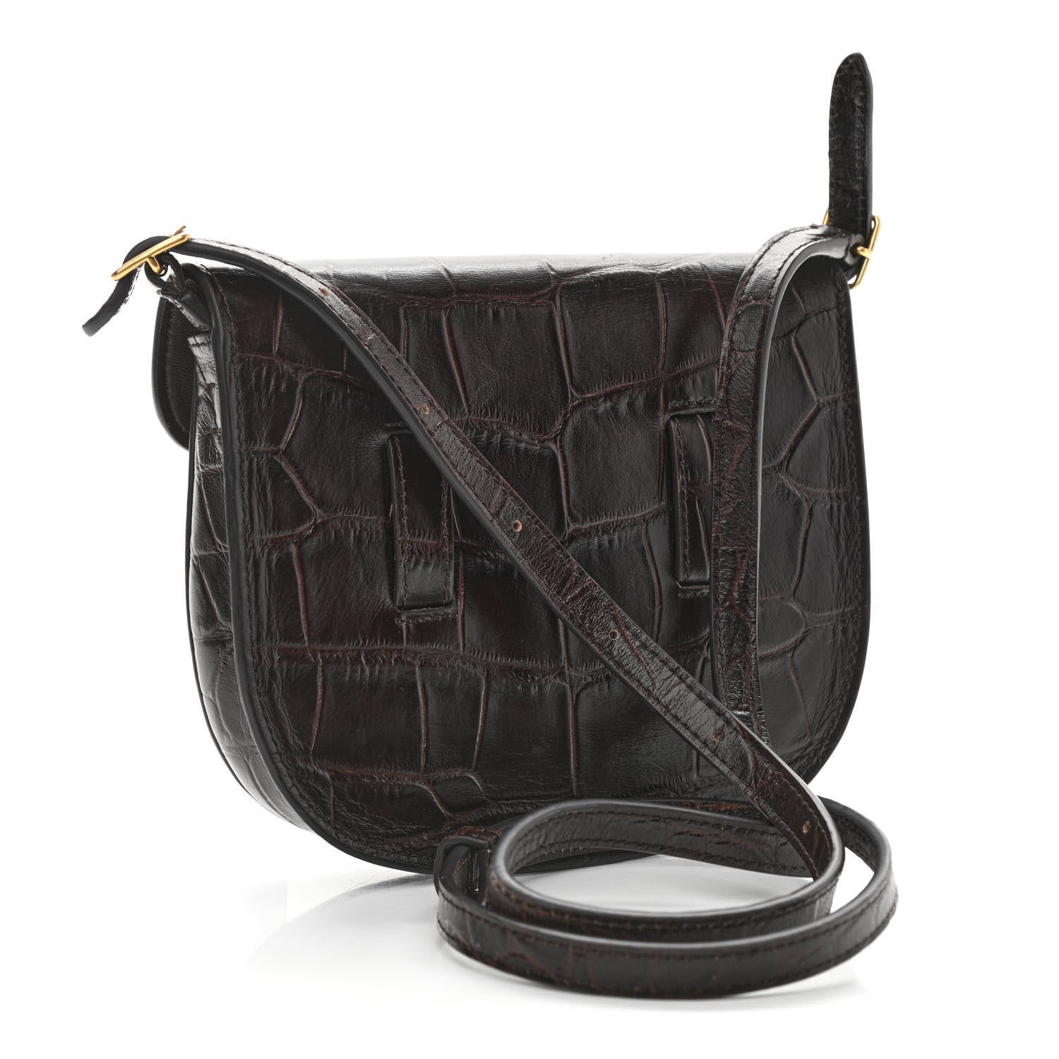 Celine Crocodile Embossed Calfskin Mini Symmetrical Bag Brown 3 of 11