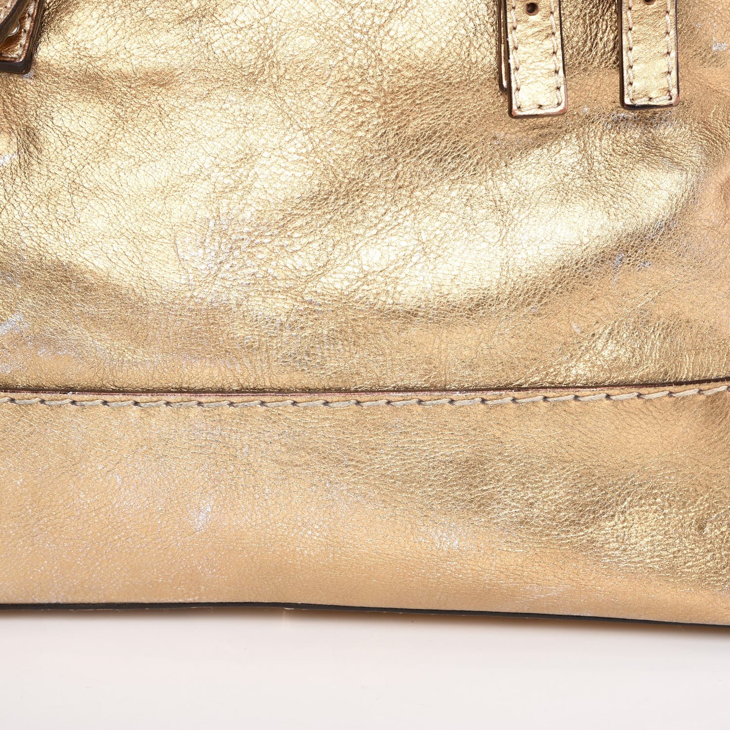 Metallic Calfskin Buckle Tote Gold
