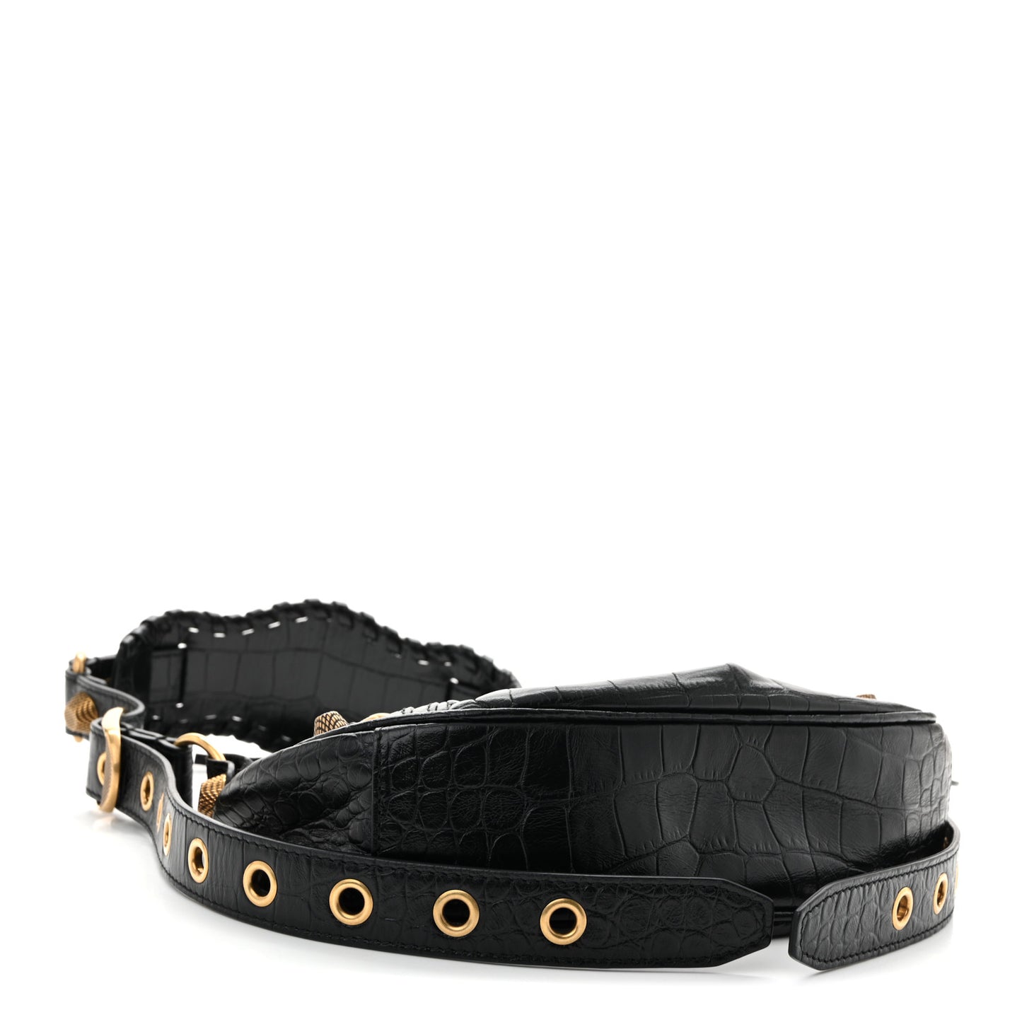 Extra Supple Calfskin Crocodile Embossed Le Cagole Shoulder Bag XS Black