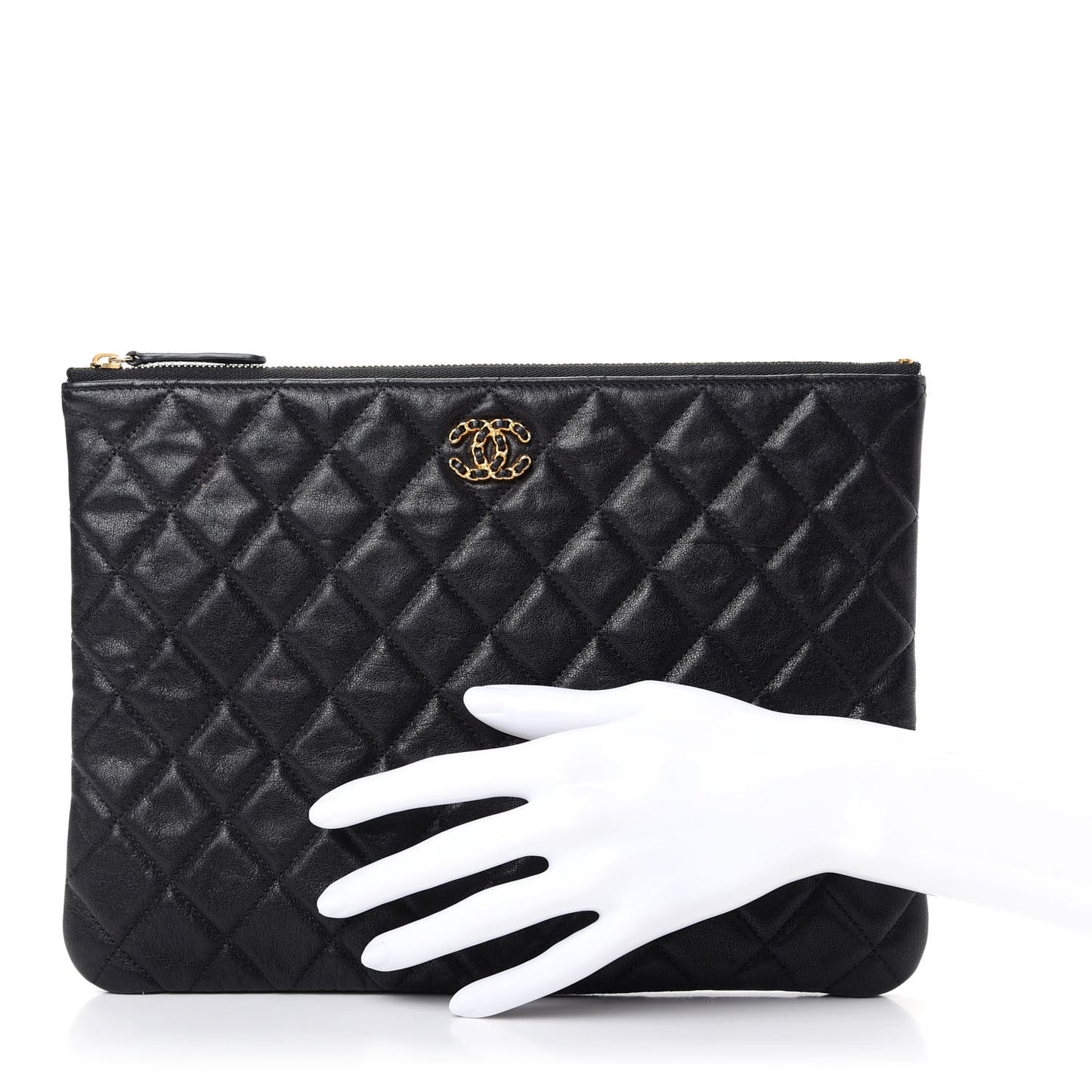 Lambskin Quilted Chanel 19 Medium Cosmetic Case Black
