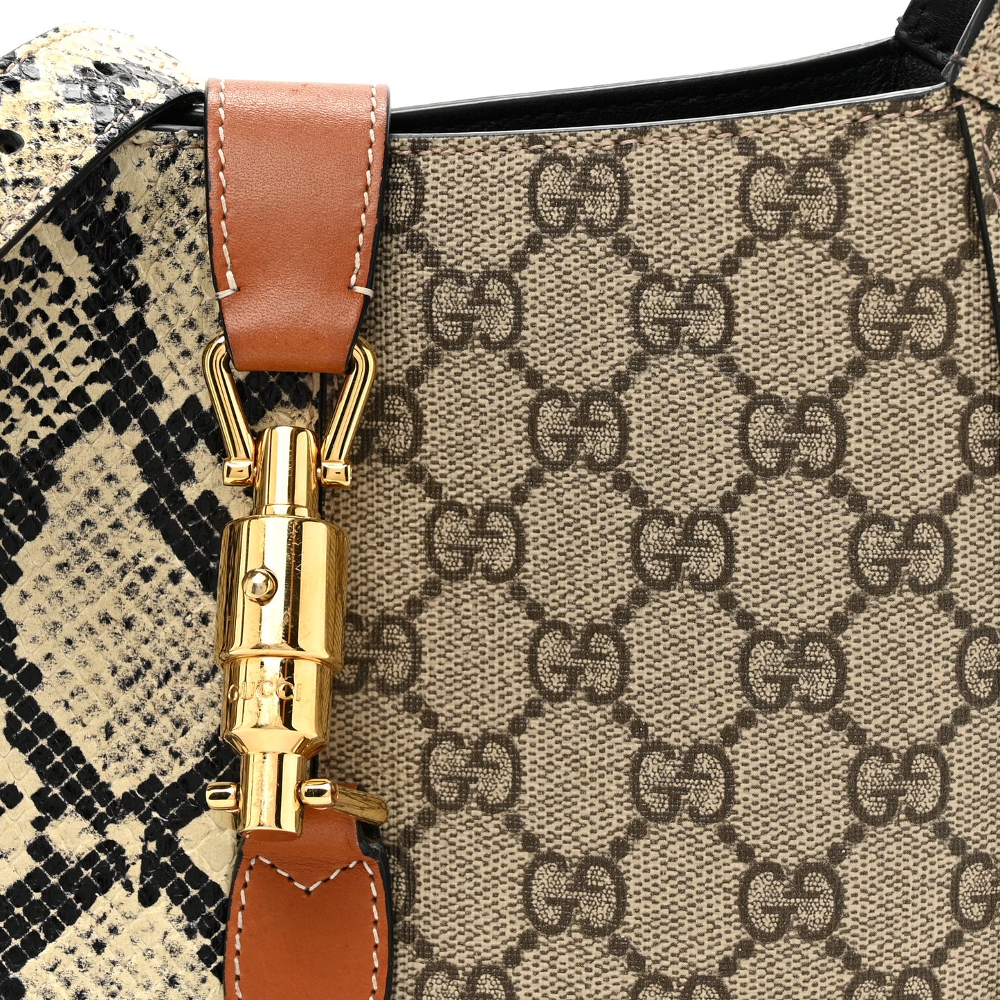 GG Supreme Monogram Snakeskin Small Jackie 1961 Hobo Beige Ebony