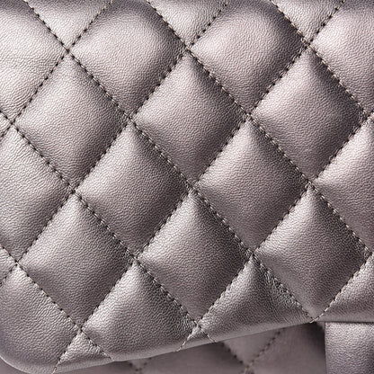Chanel Metallic Lambskin Quilted Jumbo Single Flap Dark Grey 10 of 14