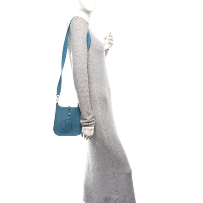 Hermes Taurillon Clemence Evelyne TPM New Blue Jean 2 of 11
