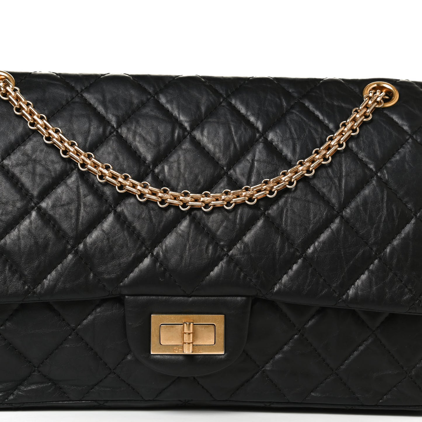 Aged Calfskin Quilted 2.55 Reissue 227 Flap Black