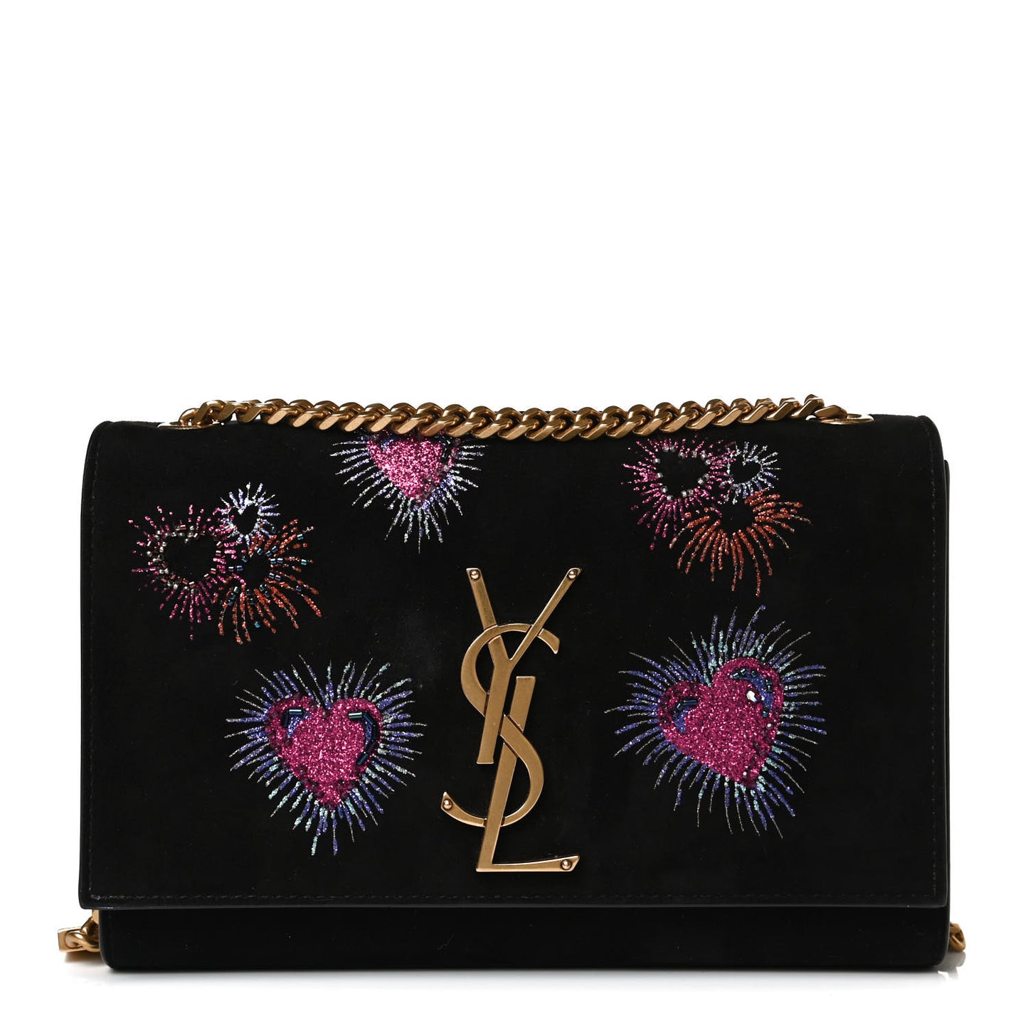 Suede Embroidered Small Monogram Kate Satchel Black