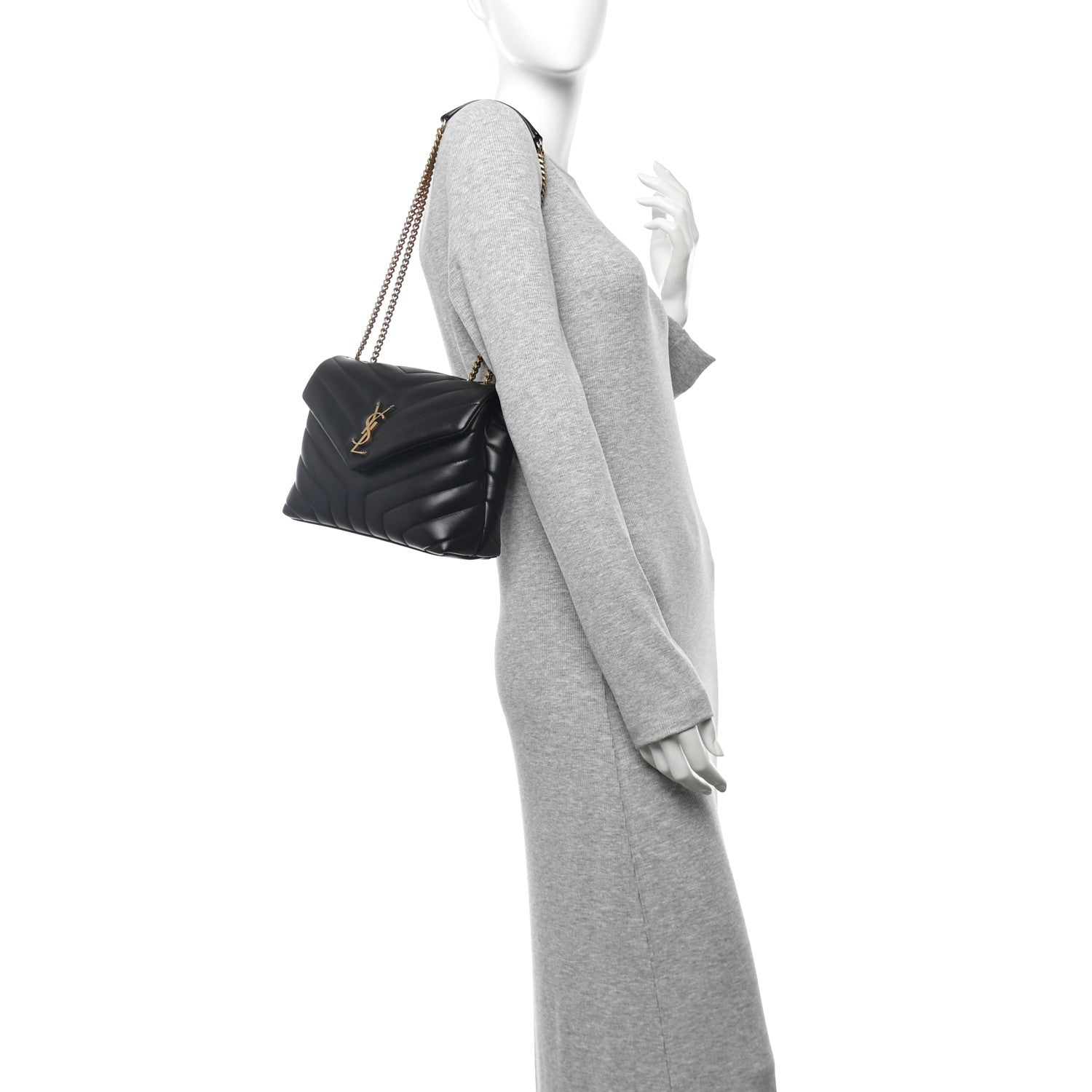 Saint Laurent Calfskin Y Quilted Monogram Small Loulou Chain Satchel Black 2 of 9