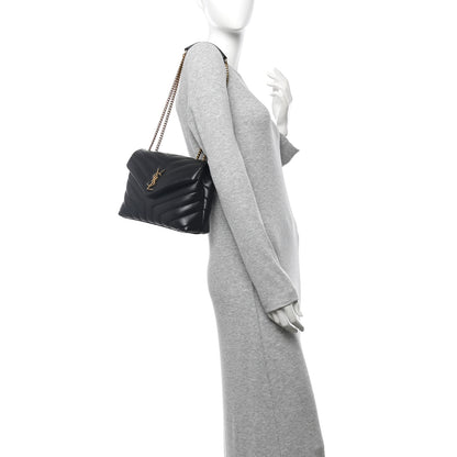 Saint Laurent Calfskin Y Quilted Monogram Small Loulou Chain Satchel Black 2 of 9