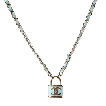 Chanel Calfskin Metal Padlock Necklace Gold Iridescent Blue 1 of 5