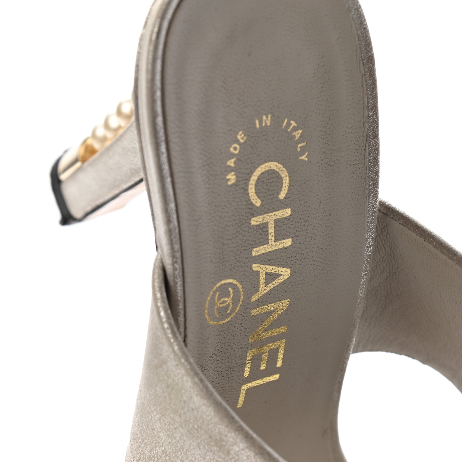 Chanel Metallic Lambskin Pearl Sandal Mules 37 Silver 12 of 13