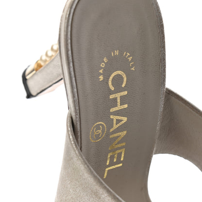 Chanel Metallic Lambskin Pearl Sandal Mules 37 Silver 12 of 13
