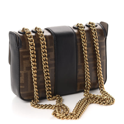 Fendi Glazed Fabric Vitello Century FF 1974 Stamp Patch Mini Double F Crossbody Bag Mogano Panna Black 3 of 10