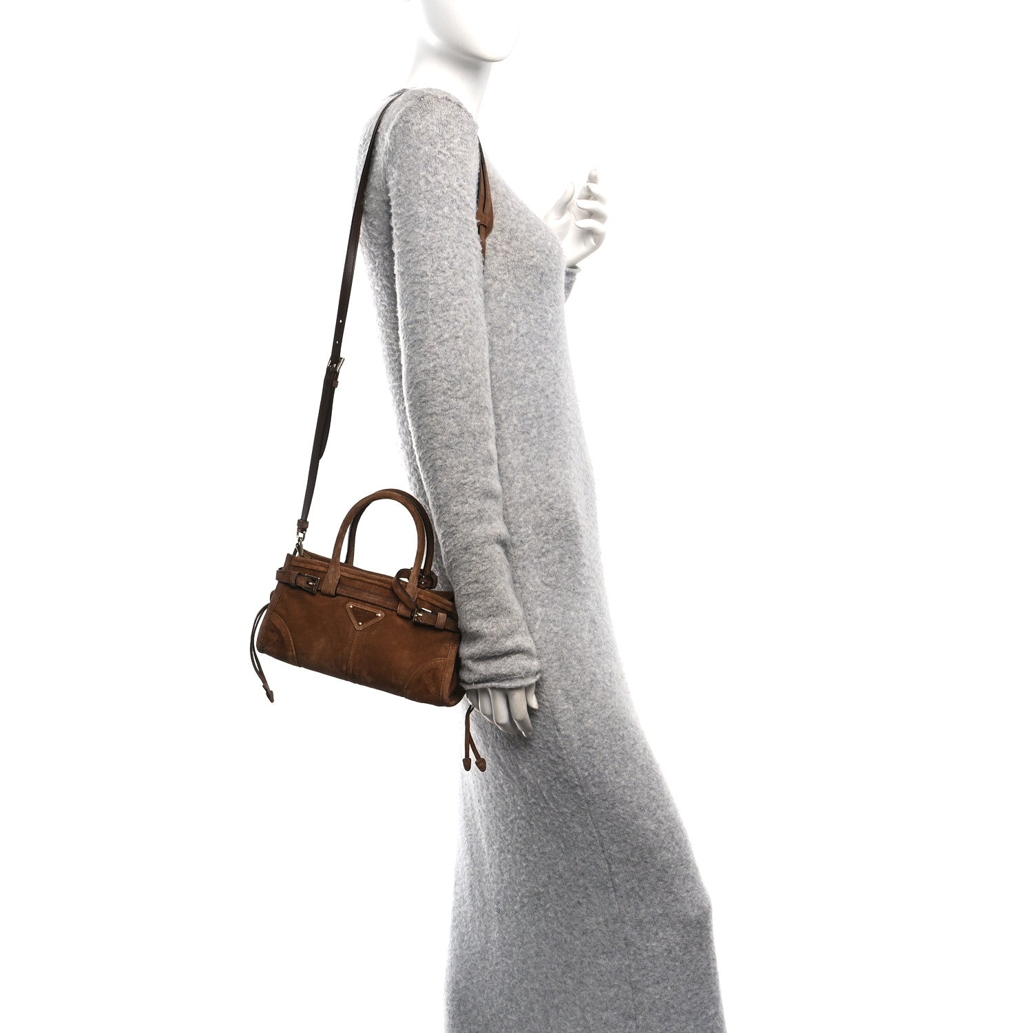 Prada Suede Triangle Mini Bonnie Shoulder Bag Cacao 2 of 9