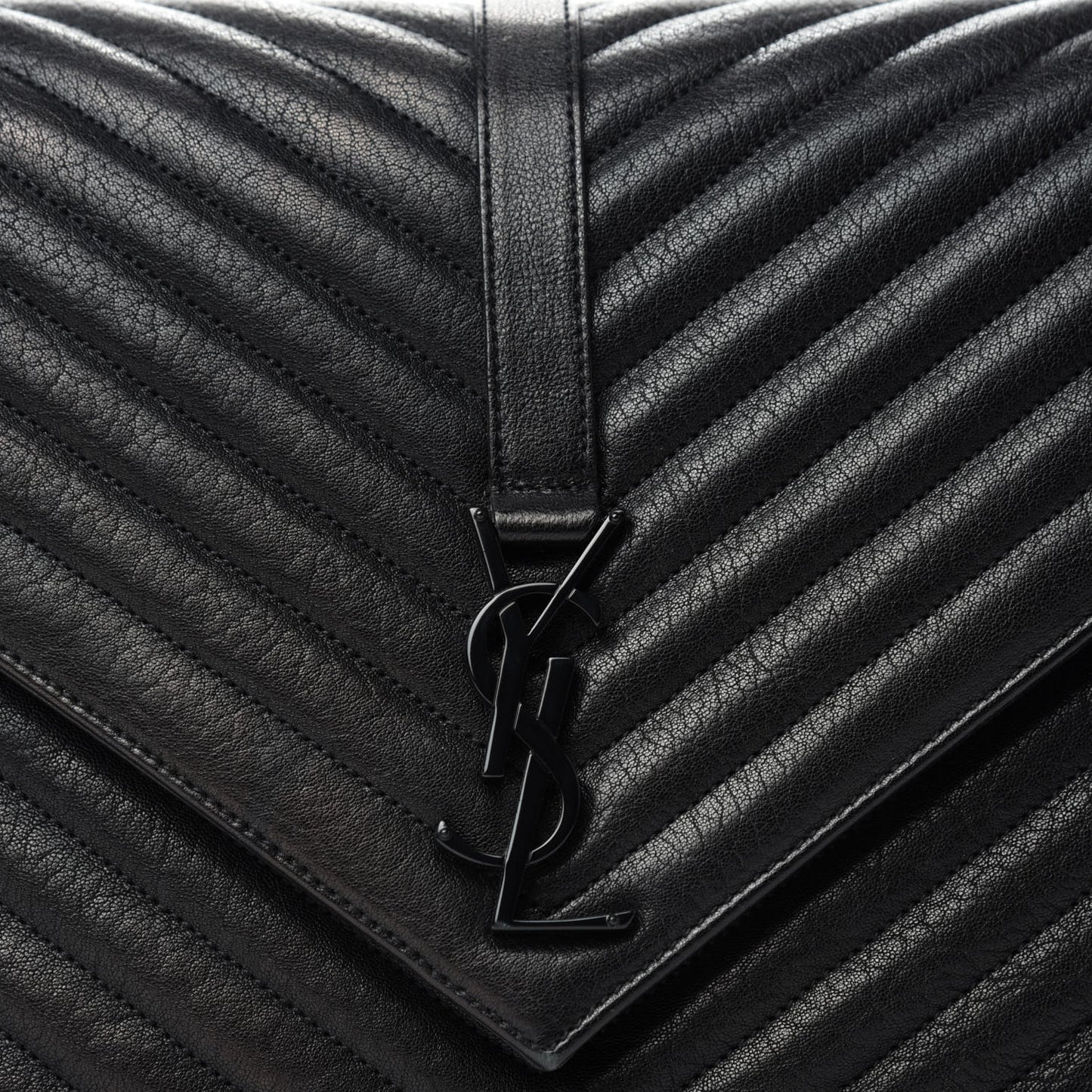 Sheepskin Matelasse Chevron Monogram Monochrome Large College Satchel Black