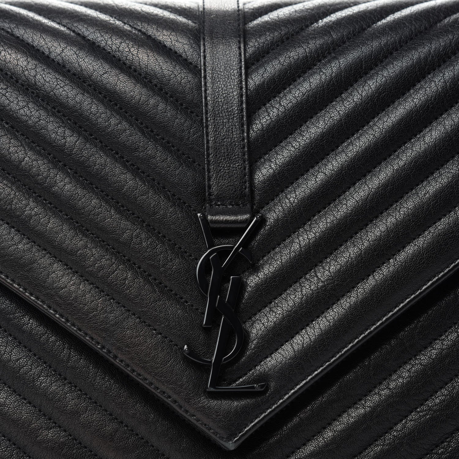 Saint Laurent Sheepskin Matelasse Chevron Monogram Monochrome Large College Satchel Black 11 of 11