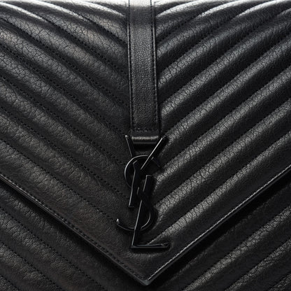 Saint Laurent Sheepskin Matelasse Chevron Monogram Monochrome Large College Satchel Black 11 of 11