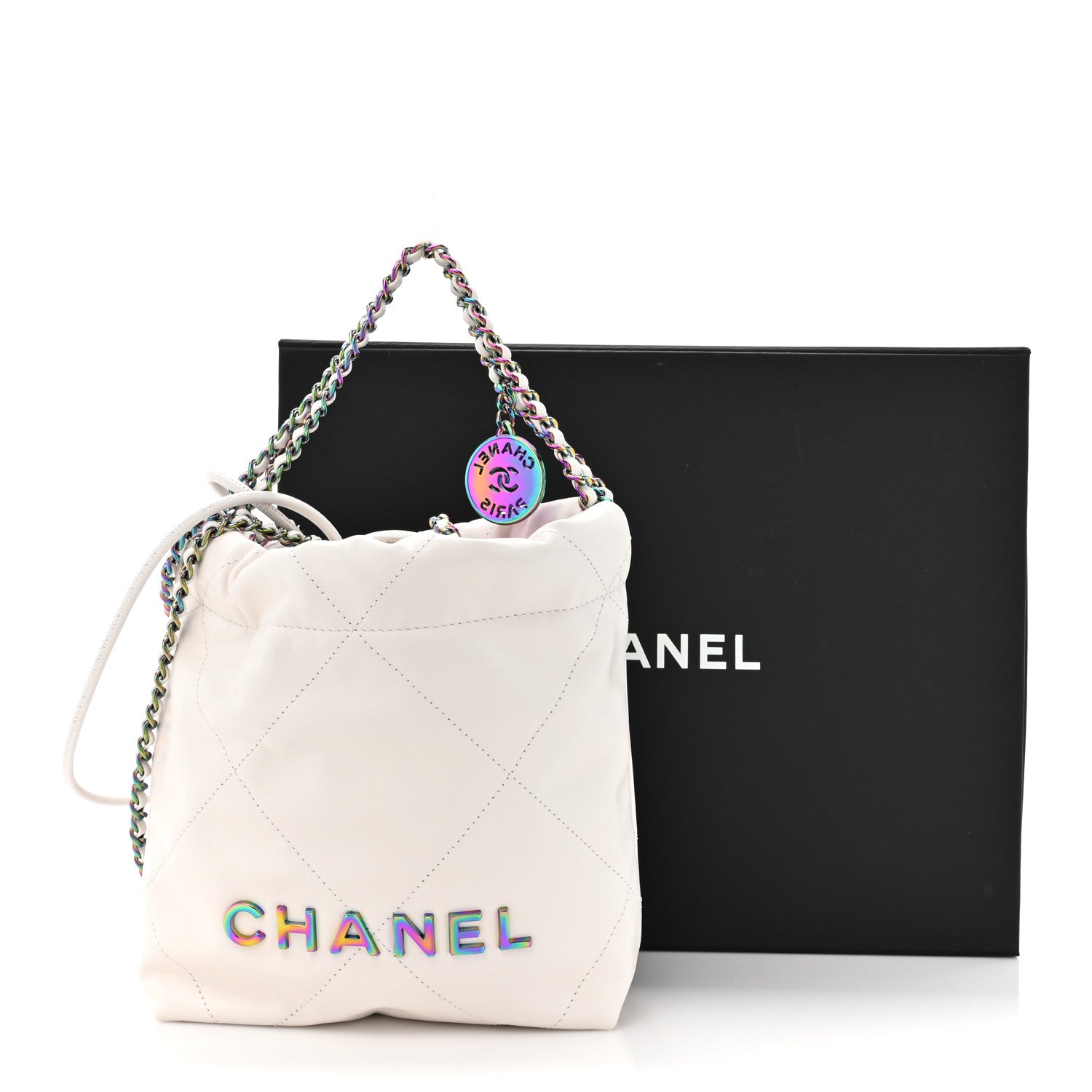 Chanel Shiny Calfskin Quilted Rainbow Mini Chanel 22 White 11 of 11